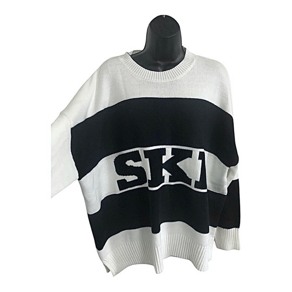 Sincerely Jules SKI black white striped colorblock relaxed fit crewneck size XL‎ - Picture 1 of 13